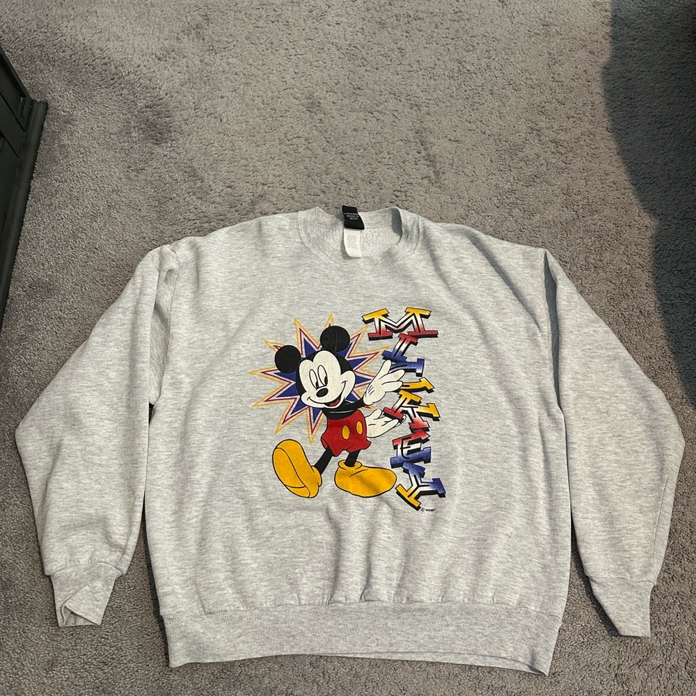 Vintage Heathered Gray Mickey Mouse Graphic Sweatshirt